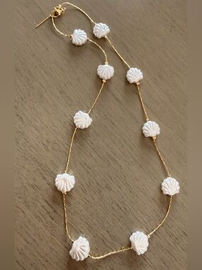 Gold Chain Necklace with White Shell Bead Accents